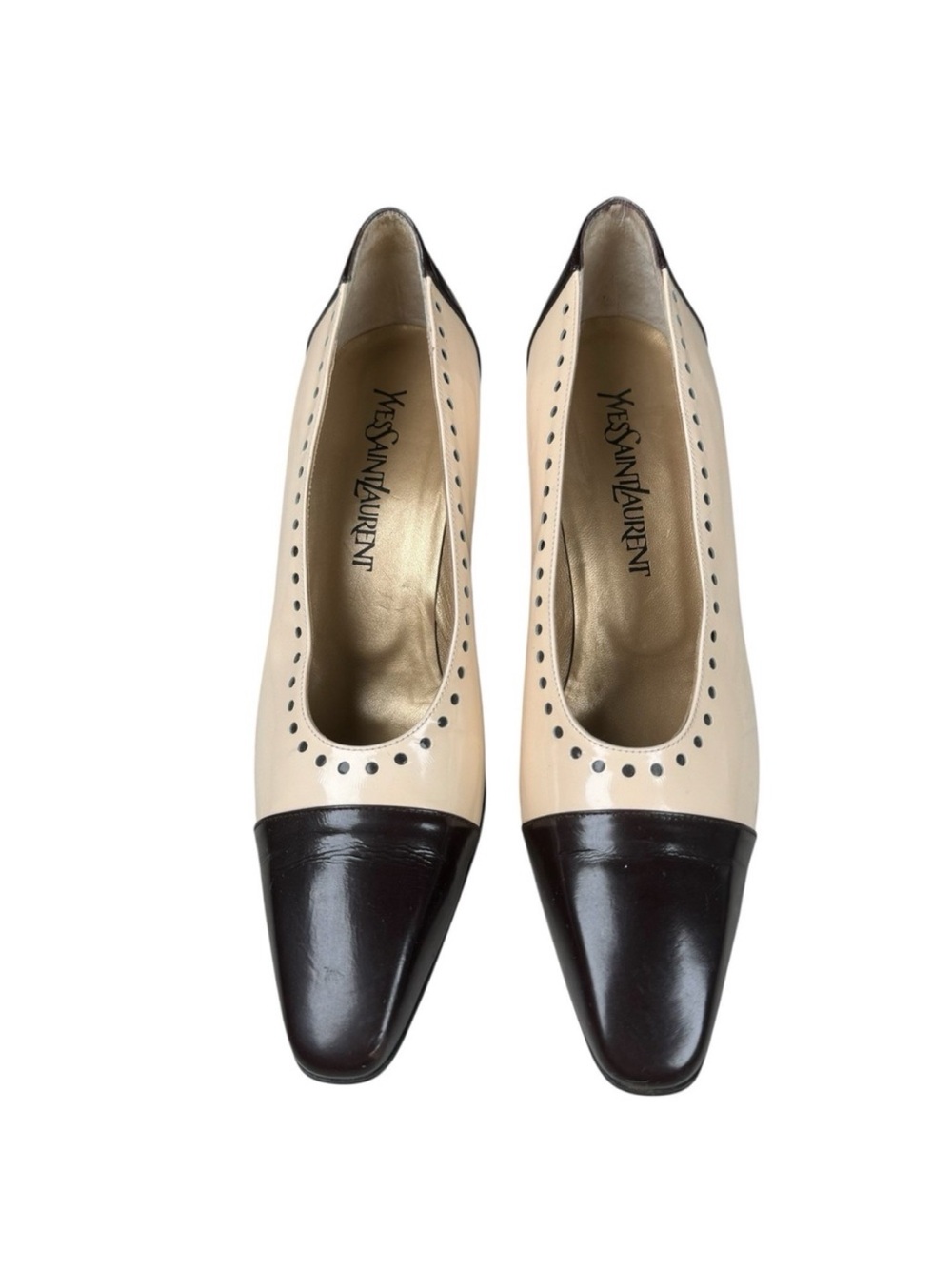 Vintage Yves Saint Laurent Leather Pumps Heels Italy Size 7.5 spectator heels - Picture 3 of 15